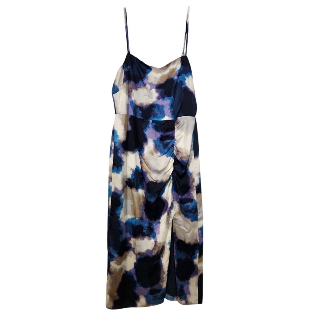 NEW Taylor $148 Sz 10 Abstract Watercolor Navy Blue Purple Slip Tulip Midi Dress